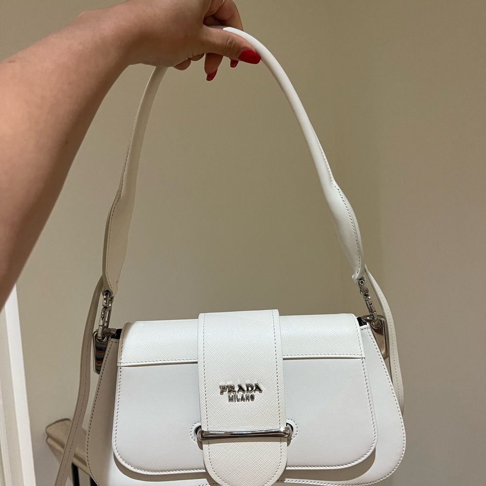Prada White Leather Sidonie Shoulder Bag